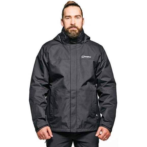 Berghaus Hydroshell Jacket Mens XXL Black Hooded Waterproof & Fleece 3 In 1 NWOT